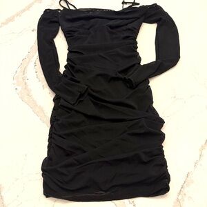 Offers Welcome! Windsor Black Off-Shoulder Ruched Bodycon Dress